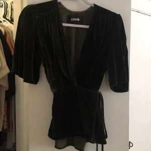 Dark green velvet reformation wrap top